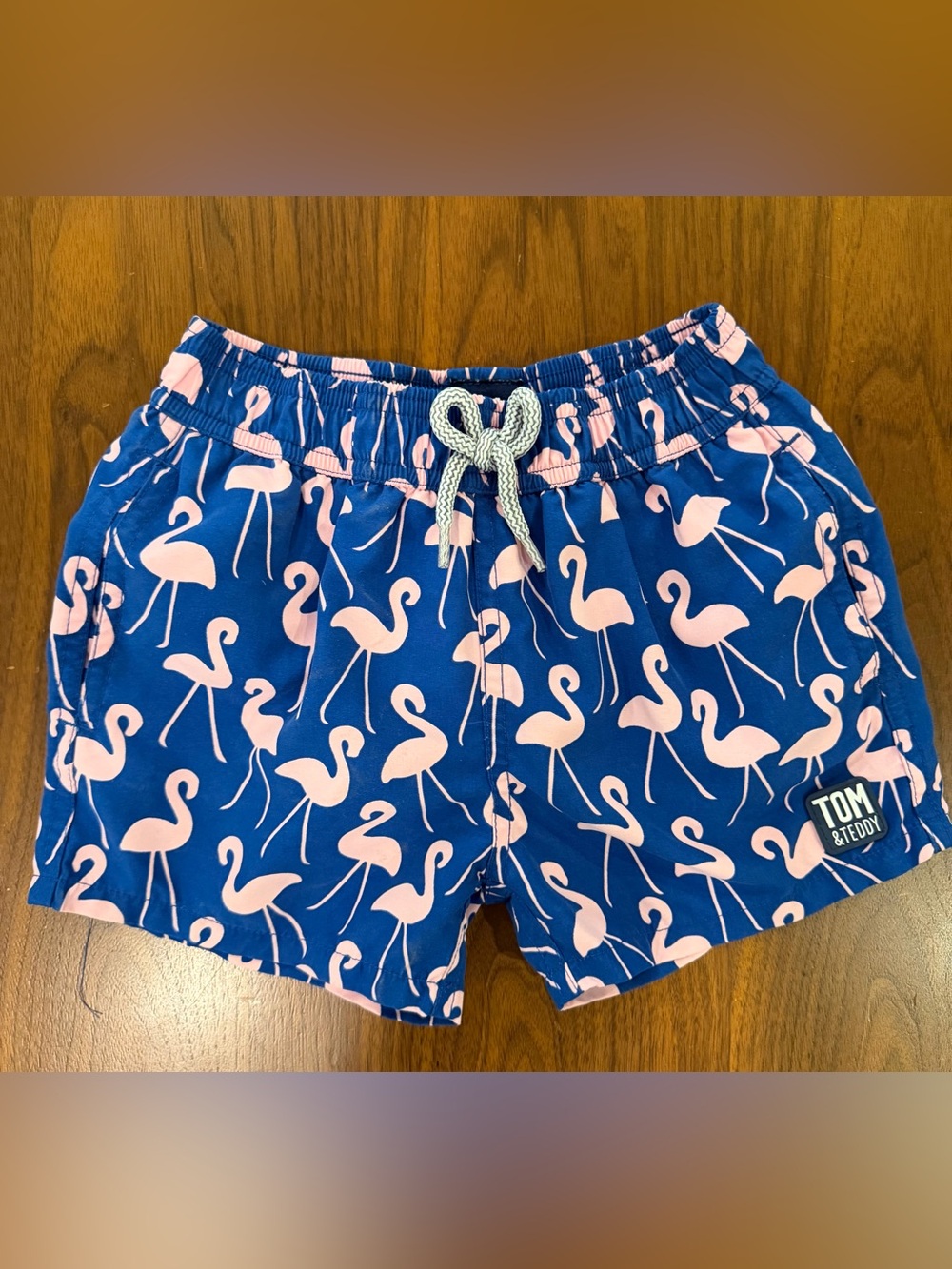 Tom and Teddy Kids Blue Flamingo Print Swim Shorts Pink Flamingo Pattern Size 2